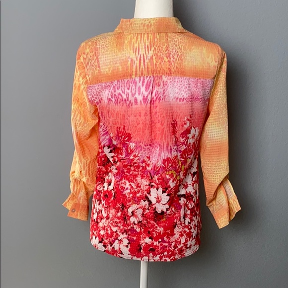 NYCollection Orange Pink Floral Button Down Blouse - Picture 6 of 10